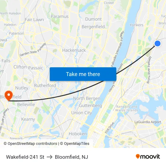 Wakefield-241 St to Bloomfield, NJ map