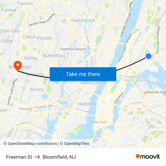 Freeman St to Bloomfield, NJ map