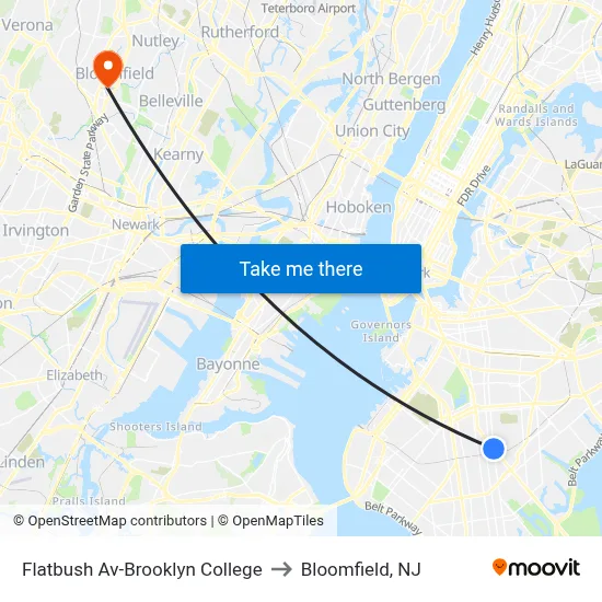 Flatbush Av-Brooklyn College to Bloomfield, NJ map