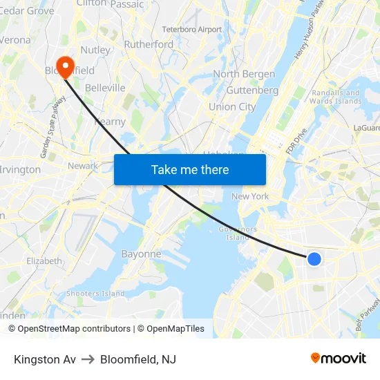 Kingston Av to Bloomfield, NJ map