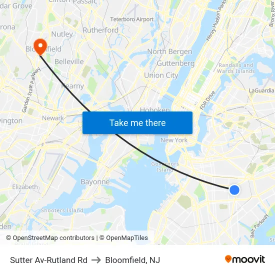 Sutter Av-Rutland Rd to Bloomfield, NJ map