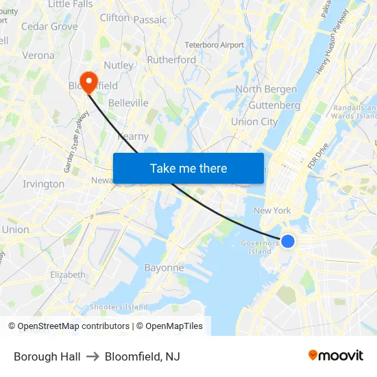 Borough Hall to Bloomfield, NJ map