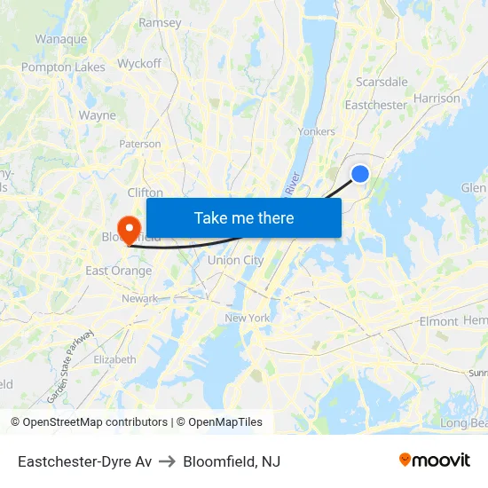 Eastchester-Dyre Av to Bloomfield, NJ map