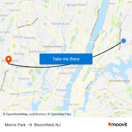 Morris Park to Bloomfield, NJ map