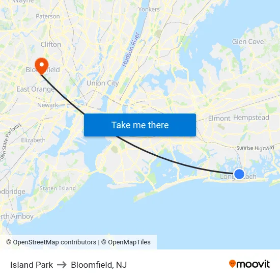 Island Park to Bloomfield, NJ map