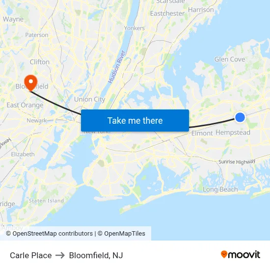 Carle Place to Bloomfield, NJ map