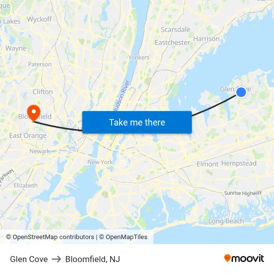 Glen Cove to Bloomfield, NJ map