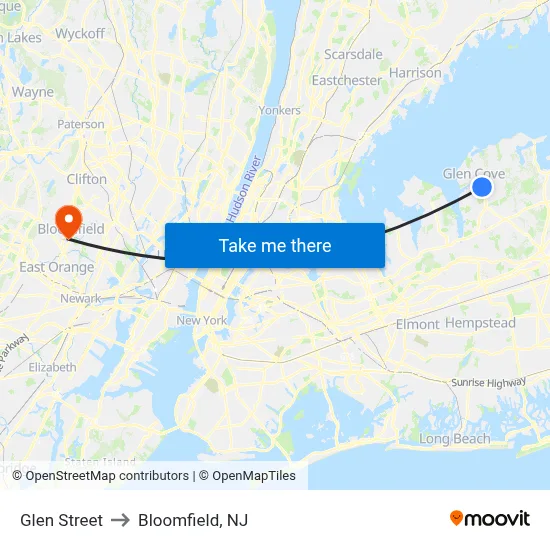 Glen Street to Bloomfield, NJ map