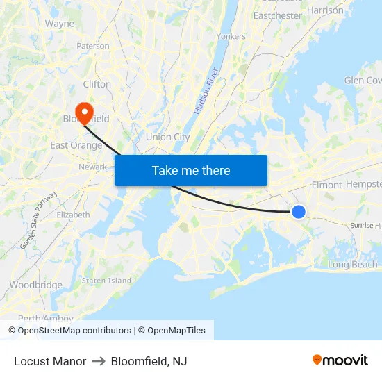Locust Manor to Bloomfield, NJ map