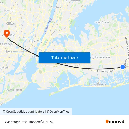Wantagh to Bloomfield, NJ map
