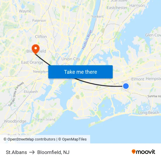 St.Albans to Bloomfield, NJ map