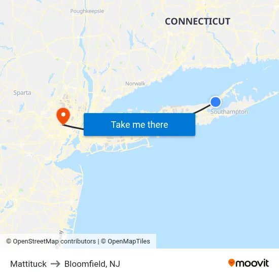 Mattituck to Bloomfield, NJ map