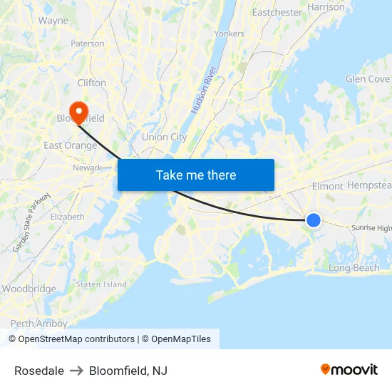 Rosedale to Bloomfield, NJ map