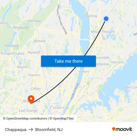 Chappaqua to Bloomfield, NJ map