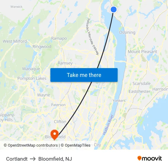 Cortlandt to Bloomfield, NJ map