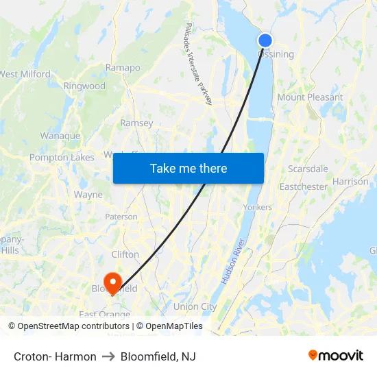 Croton- Harmon to Bloomfield, NJ map