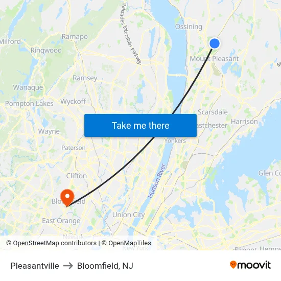 Pleasantville to Bloomfield, NJ map