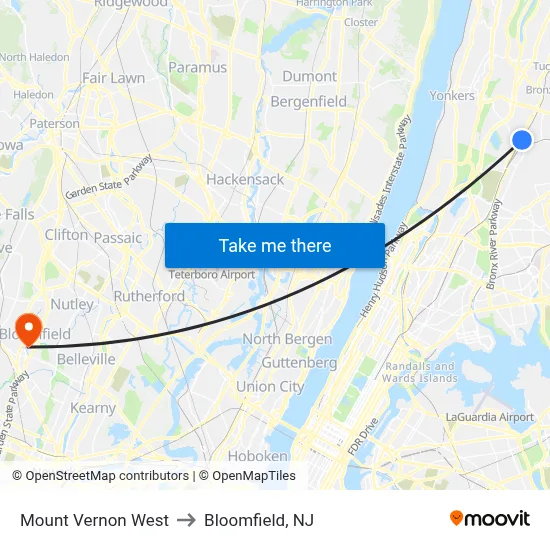 Mount Vernon West to Bloomfield, NJ map
