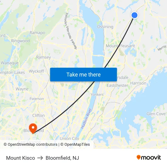 Mount Kisco to Bloomfield, NJ map