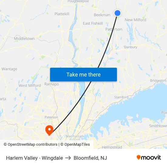 Harlem Valley - Wingdale to Bloomfield, NJ map