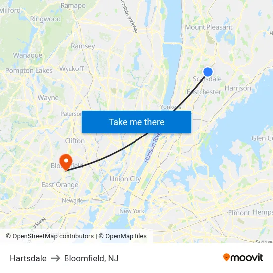 Hartsdale to Bloomfield, NJ map