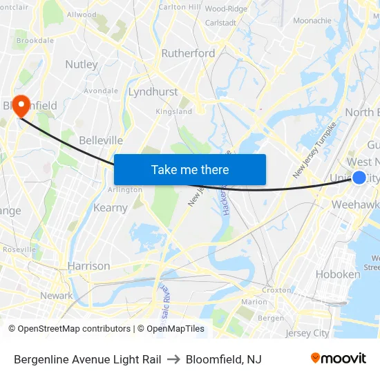 Bergenline Avenue Light Rail to Bloomfield, NJ map