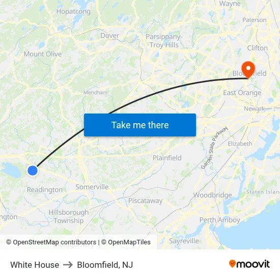 White House to Bloomfield, NJ map
