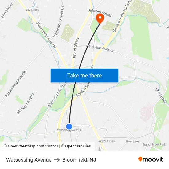 Watsessing Avenue to Bloomfield, NJ map