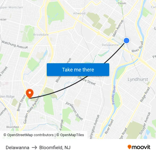 Delawanna to Bloomfield, NJ map