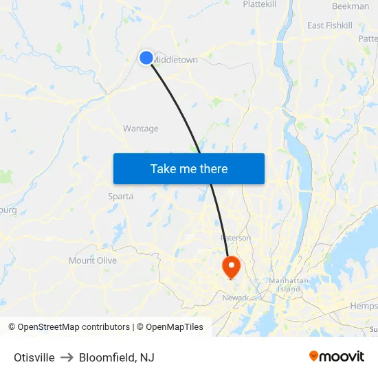 Otisville to Bloomfield, NJ map