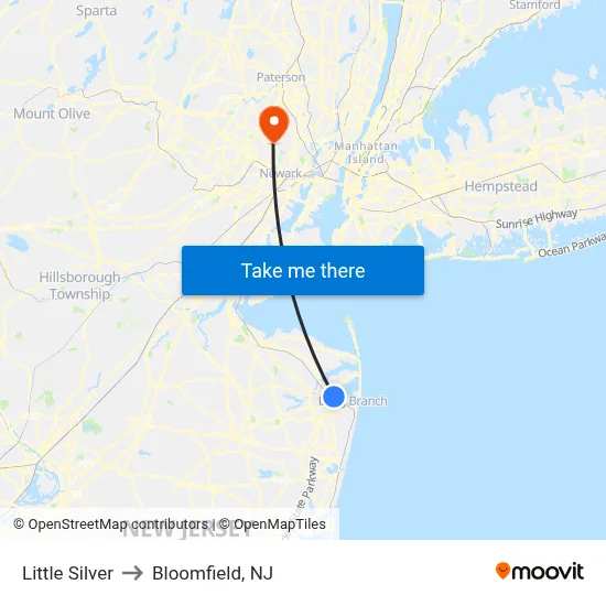 Little Silver to Bloomfield, NJ map