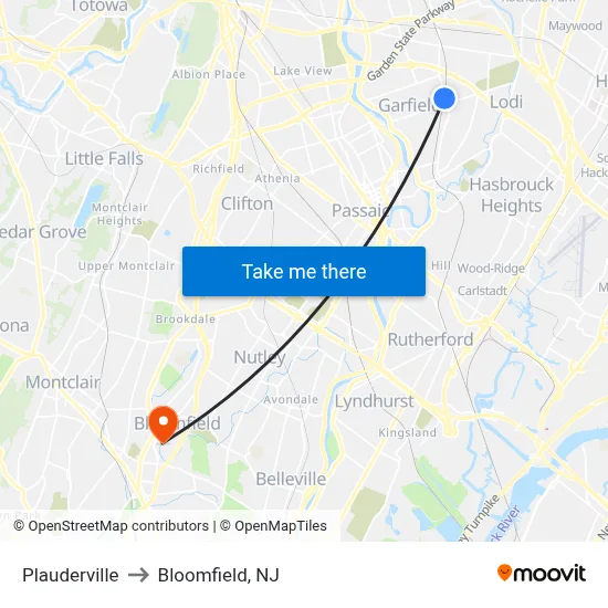 Plauderville to Bloomfield, NJ map