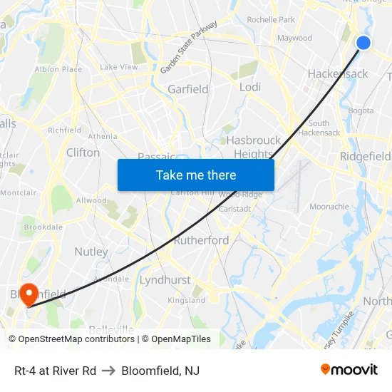 Rt-4 at River Rd to Bloomfield, NJ map