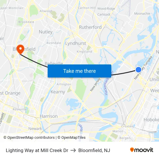 Lighting Way at Mill Creek Dr to Bloomfield, NJ map