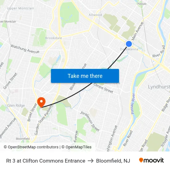 Rt 3 at Clifton Commons Entrance to Bloomfield, NJ map