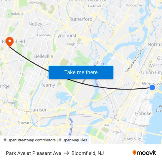 Park Ave at Pleasant Ave to Bloomfield, NJ map