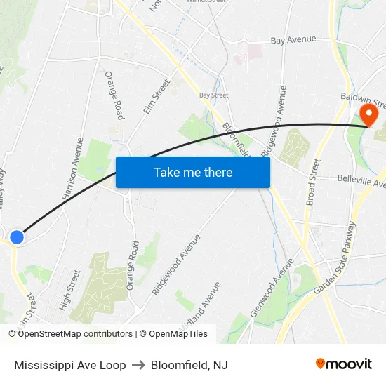 Mississippi Ave Loop to Bloomfield, NJ map