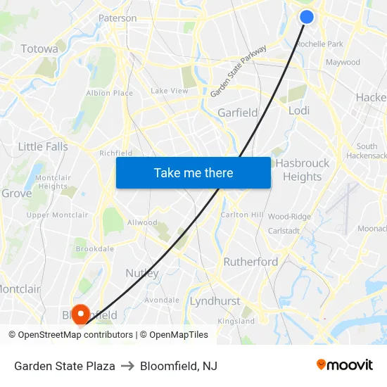 Garden State Plaza to Bloomfield, NJ map