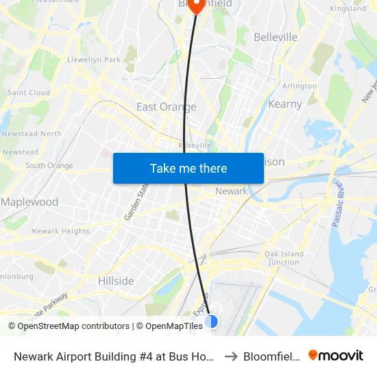 Newark Airport Building #4 at Bus Hov Lane, Locat to Bloomfield, NJ map