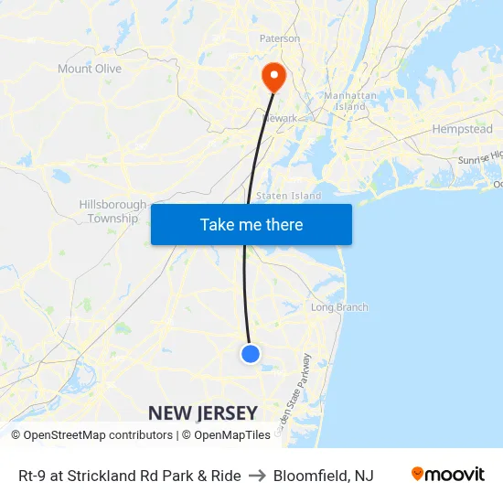 Rt-9 at Strickland Rd Park & Ride to Bloomfield, NJ map