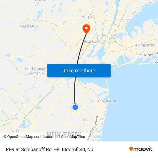 Rt-9 at Schibanoff Rd to Bloomfield, NJ map