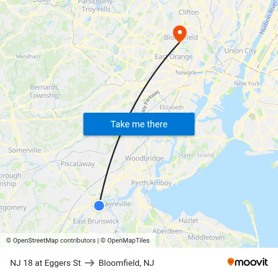 NJ 18 at Eggers St to Bloomfield, NJ map