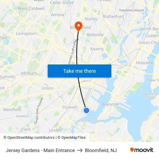 Jersey Gardens - Main Entrance to Bloomfield, NJ map
