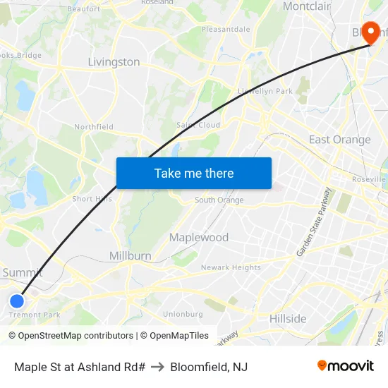 Maple St at Ashland Rd# to Bloomfield, NJ map