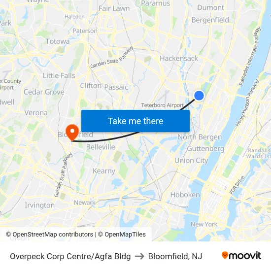 Overpeck Corp Centre/Agfa Bldg to Bloomfield, NJ map