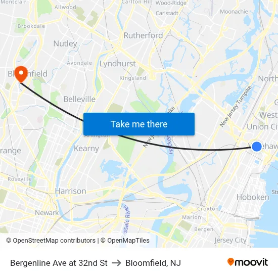 Bergenline Ave at 32nd St to Bloomfield, NJ map
