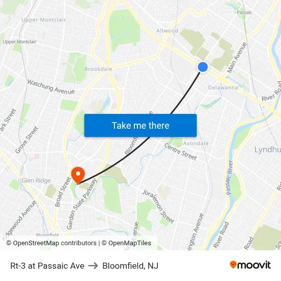 Rt-3 at Passaic Ave to Bloomfield, NJ map