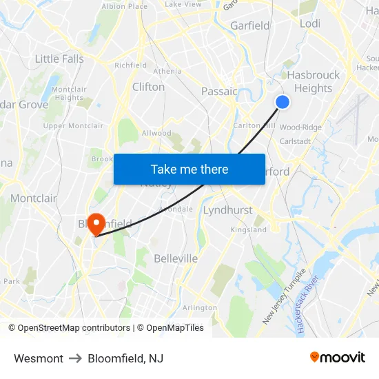 Wesmont to Bloomfield, NJ map
