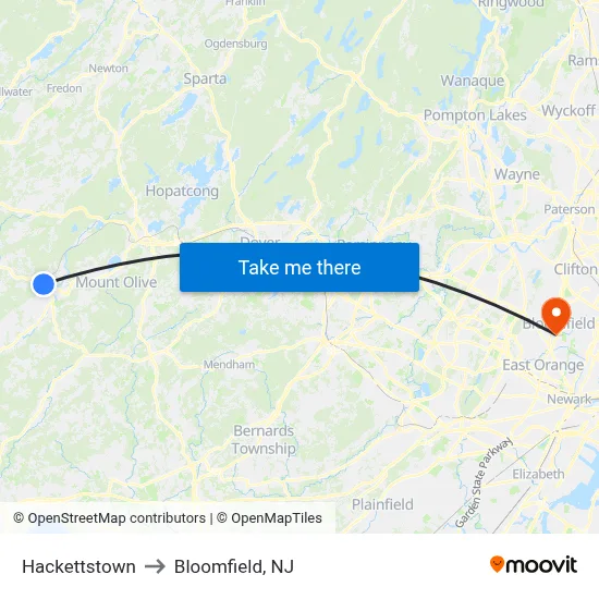 Hackettstown to Bloomfield, NJ map