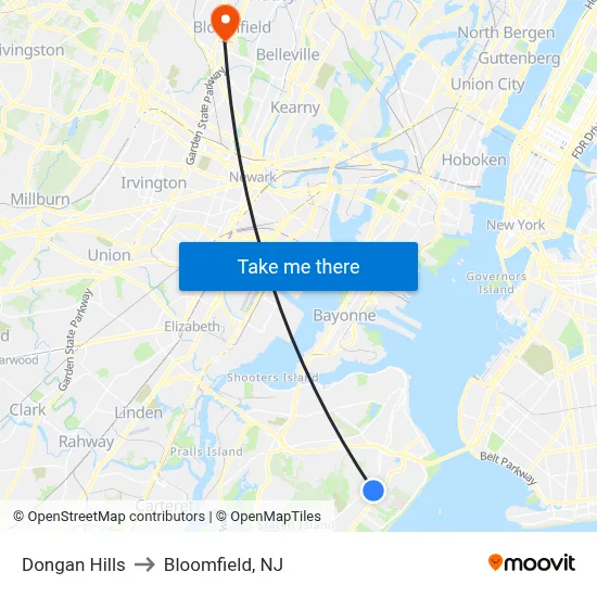 Dongan Hills to Bloomfield, NJ map